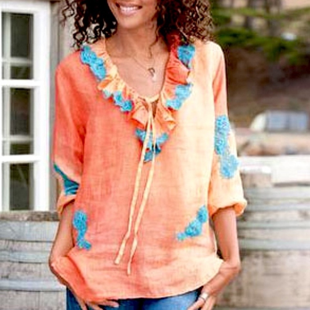 Colorful Women's Top with Blue Accents